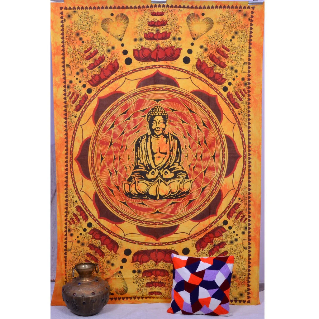 Lotus Buddha Printed Cotton Twin Wall Hanging