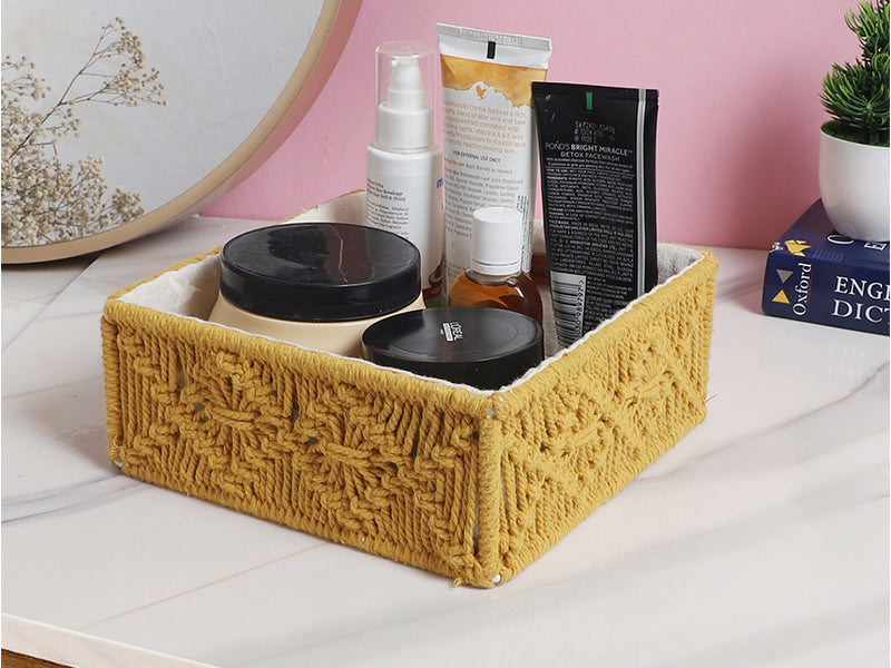 Yellow macrame gift hamper basket