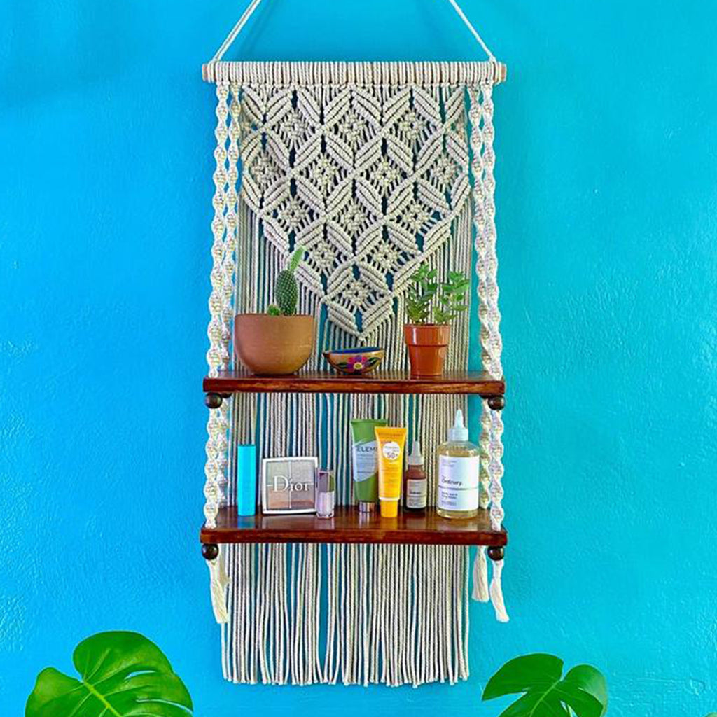 2-Tier Macrame Wall Shelf in Butterfly Pattern