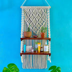 2-Tier Macrame Wall Shelf in Butterfly Pattern