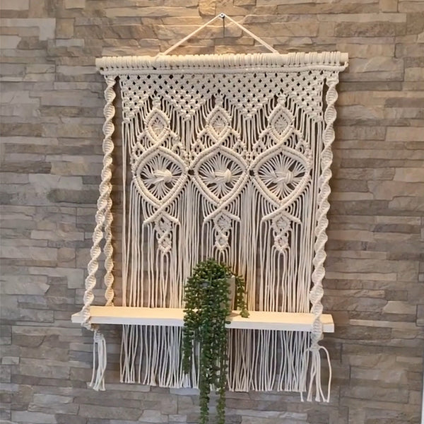 Macrame Wall Hanging Shelf, Diamond Design
