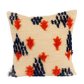Abstract tasseled hand-tufted cushion cover with dark blue and orange tassel clusters