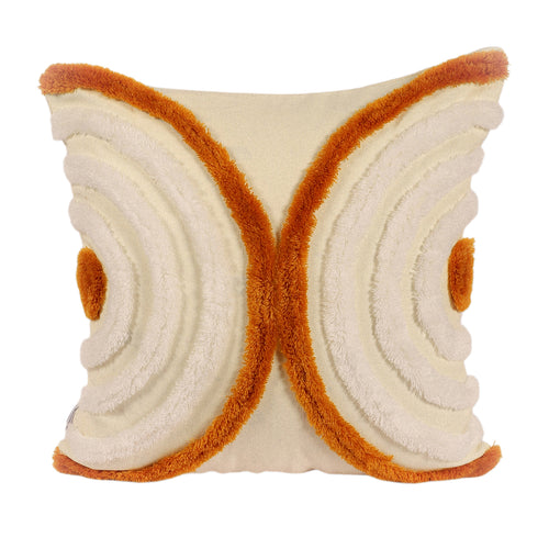 Hand-tufted butterfly carved cushion cover, front view