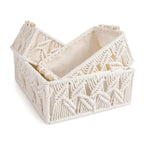 Set of 3 Handwoven Macrame Baskets with Wooden Handles