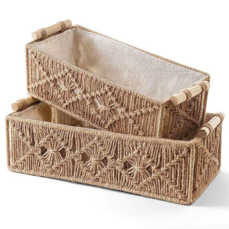 Jute macrame table baskets set of 2 featured — handwoven India