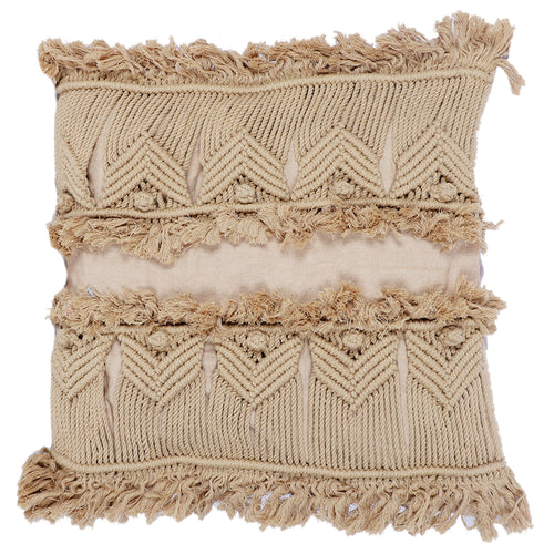 Boho handwoven macrame cushion cover, detail view