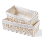 White handwoven macrame toilet baskets, set of 2