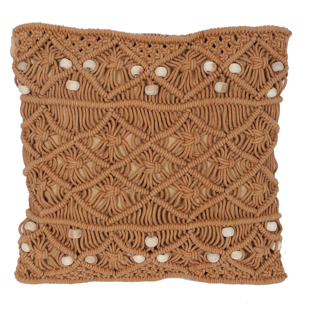 Macrame cushion cover with wooden bead detail