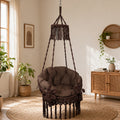 King size macrame swing chair in brown