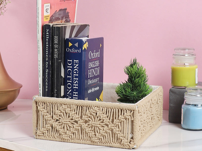 Beige Macrame Hamper Gift Basket detail