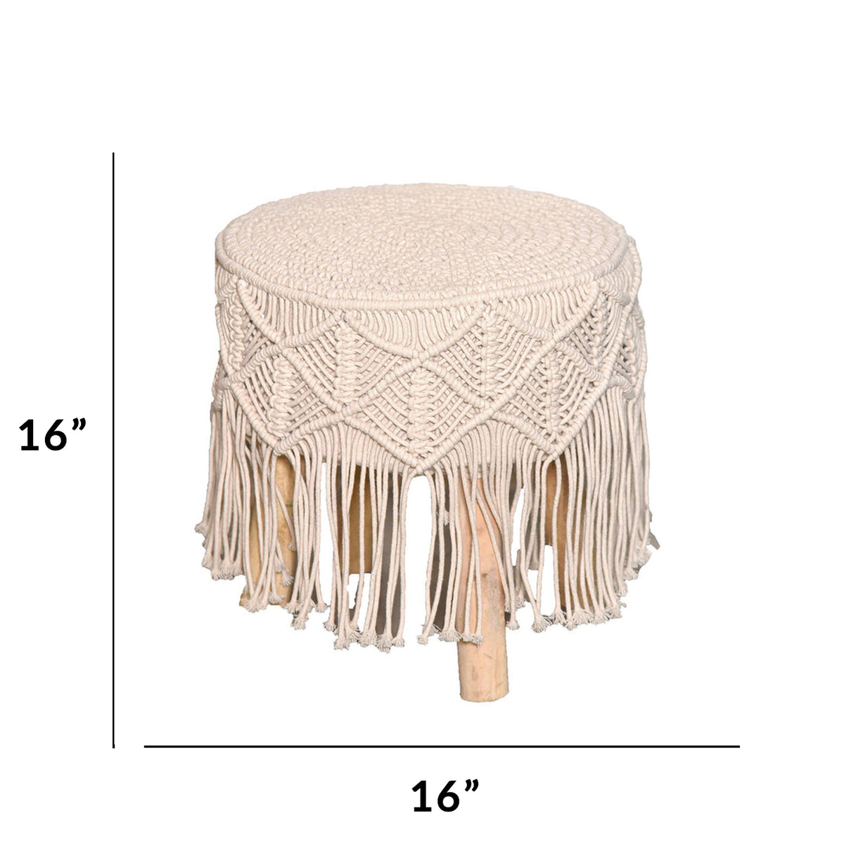 Macrame ottoman stool dimensions diagram