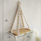 Macrame Boho Wall Hanging with Pine Wood Shelf | Handwoven | 12x5"