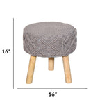 Macrame ottoman stool dimensions, 16 by 16 by 16 inches