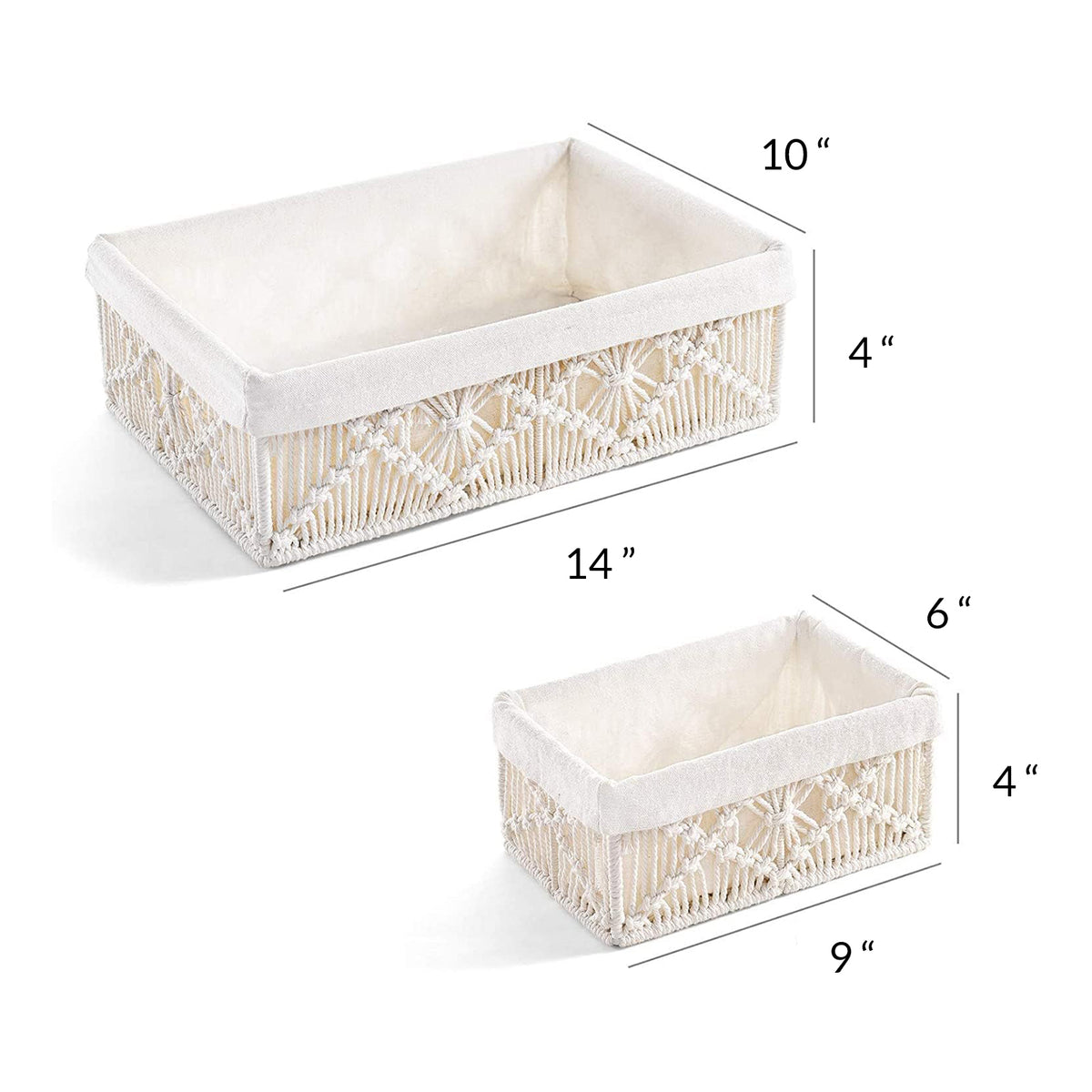Off-white boho decor baskets size measurements