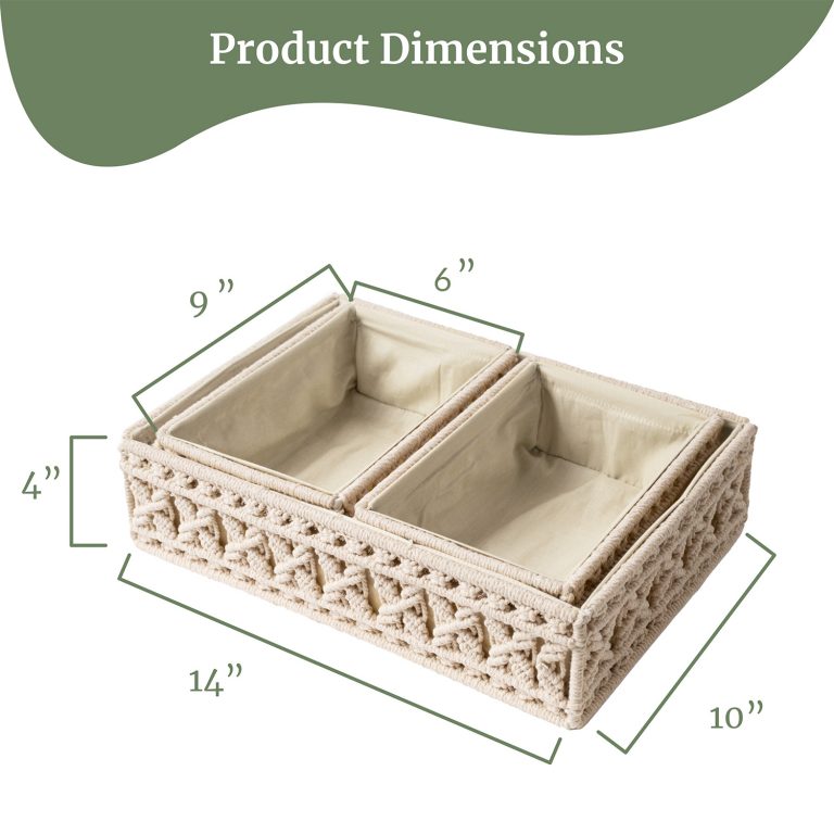 Macrame storage baskets size dimensions — handwoven artisan India