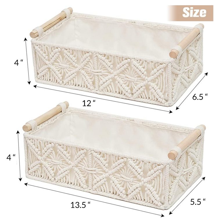 Handwoven storage baskets with wooden handles size guide — India