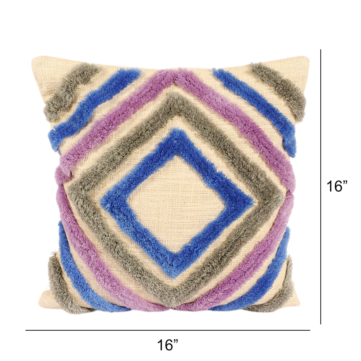 Hand-tufted diamond pattern cushion cover size measurement chart