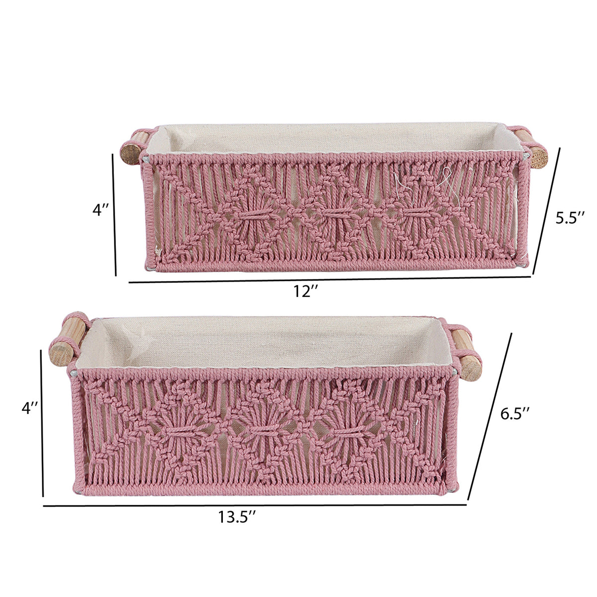 Pink Macrame Storage Baskets size measurements