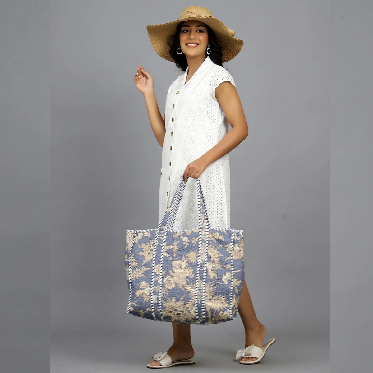 Men & Women Blue Beige Grocery Bags