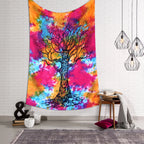 Multi Color Tree of Life Tie Dye Printed Bedsheet