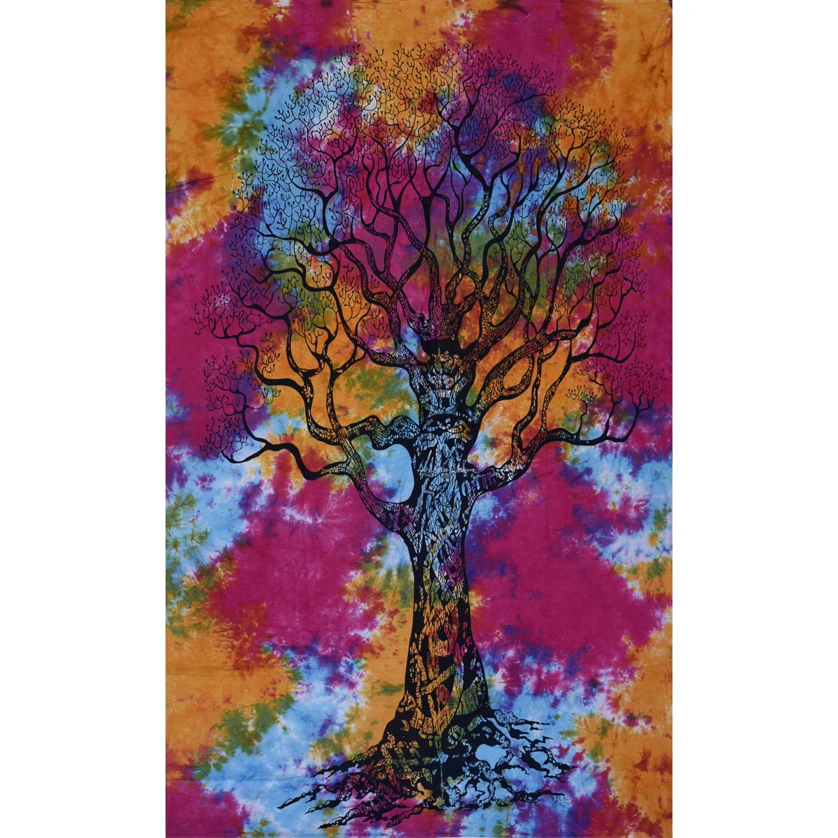 Multi Color Tree of Life Tie Dye Printed Bedsheet