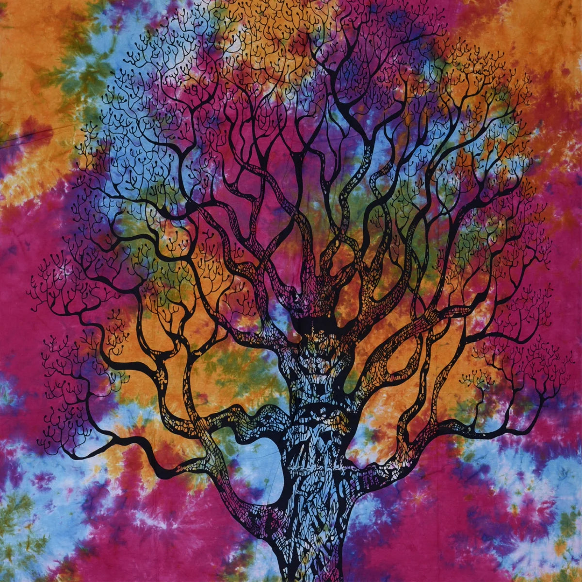 Multi Color Tree of Life Tie Dye Printed Bedsheet
