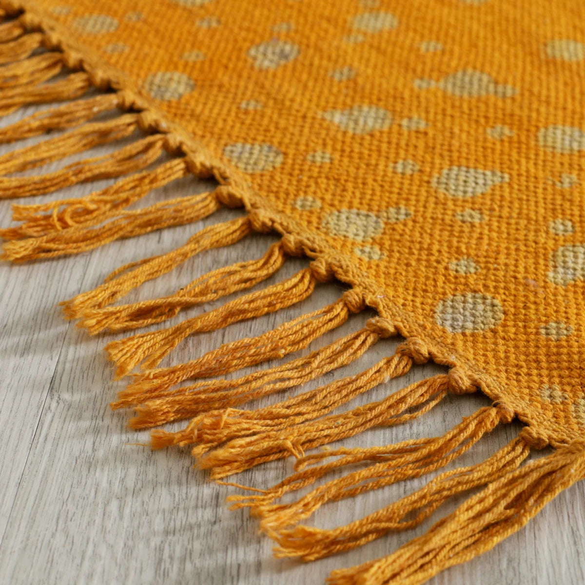 Block Printed Mustard Polka Dot Rug