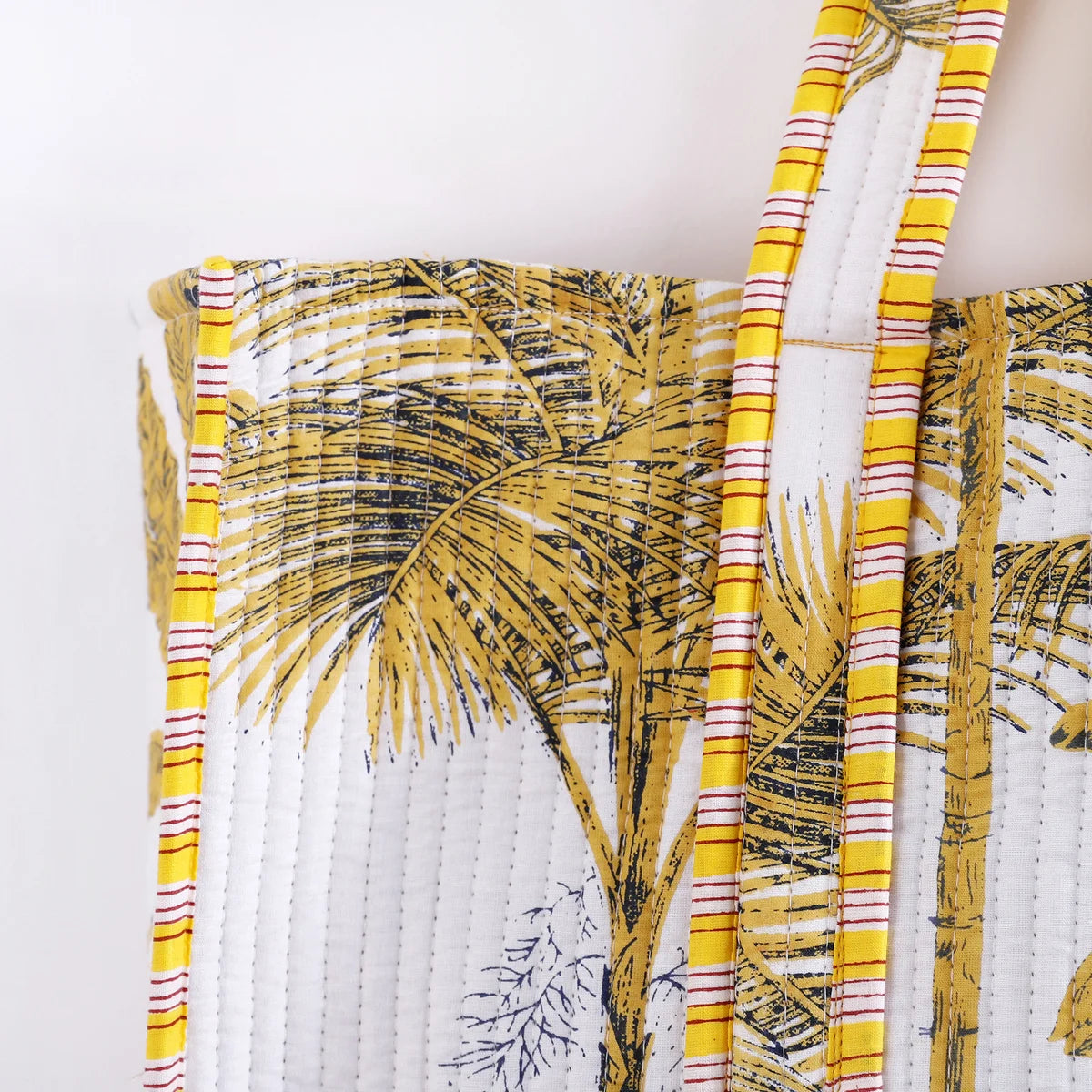 Palm Tree Print Women Yellow Tote Bag