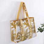 Palm Tree Print Women Yellow Tote Bag