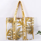 Palm Tree Print Women Yellow Tote Bag