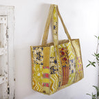 Patchwork Quilted Tote Bag Women Yellow Color Shoulder Bag