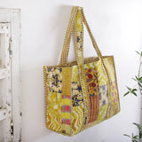 Patchwork Quilted Tote Bag Women Yellow Color Shoulder Bag