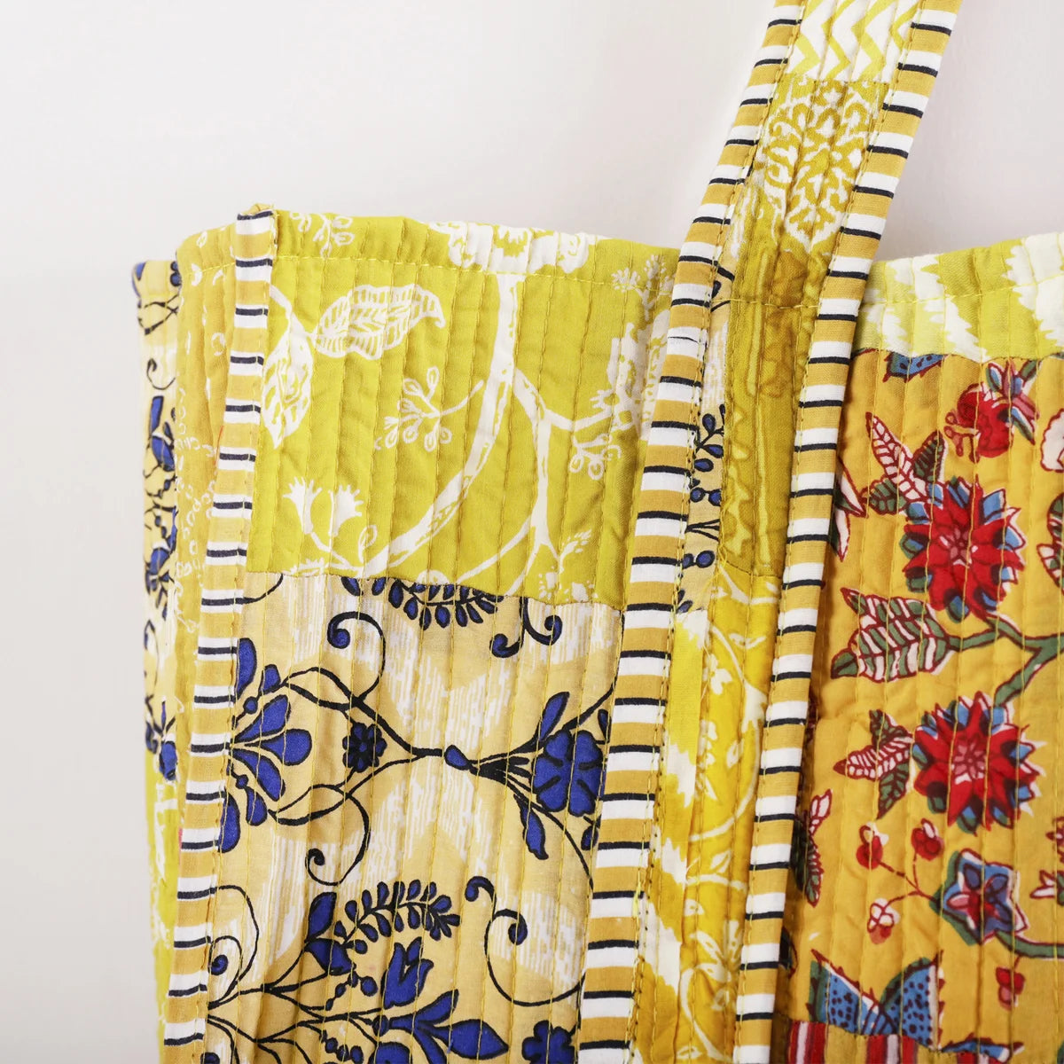 Patchwork Quilted Tote Bag Women Yellow Color Shoulder Bag