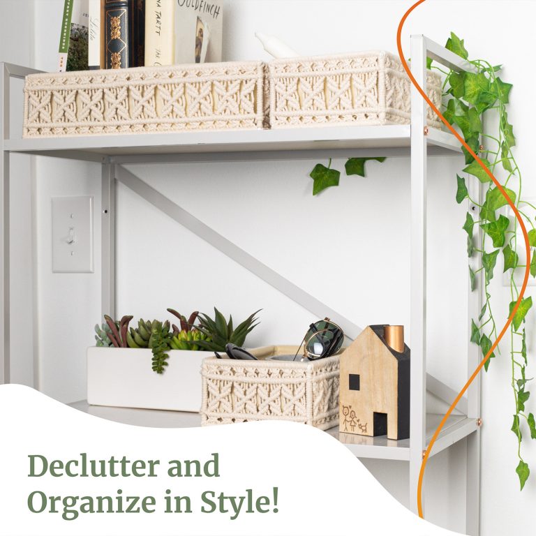 Set of 3 macrame storage baskets without handles placement — India