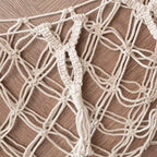 Soft white macrame toy hammock hook detail