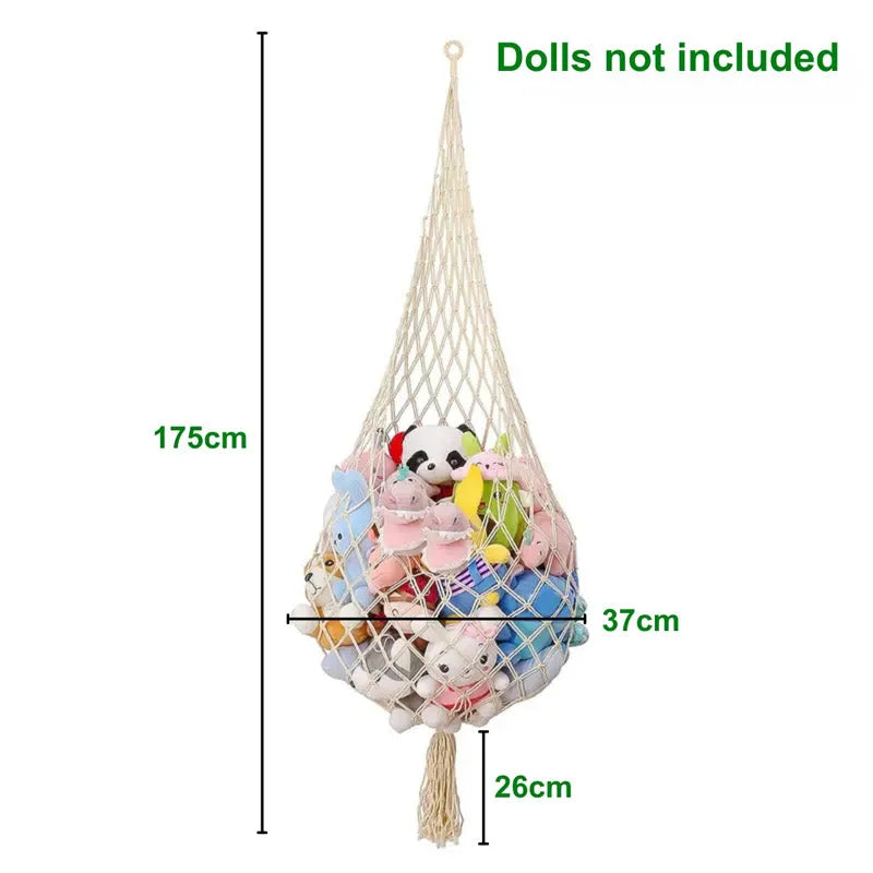 Ivory macrame toy hammock close up