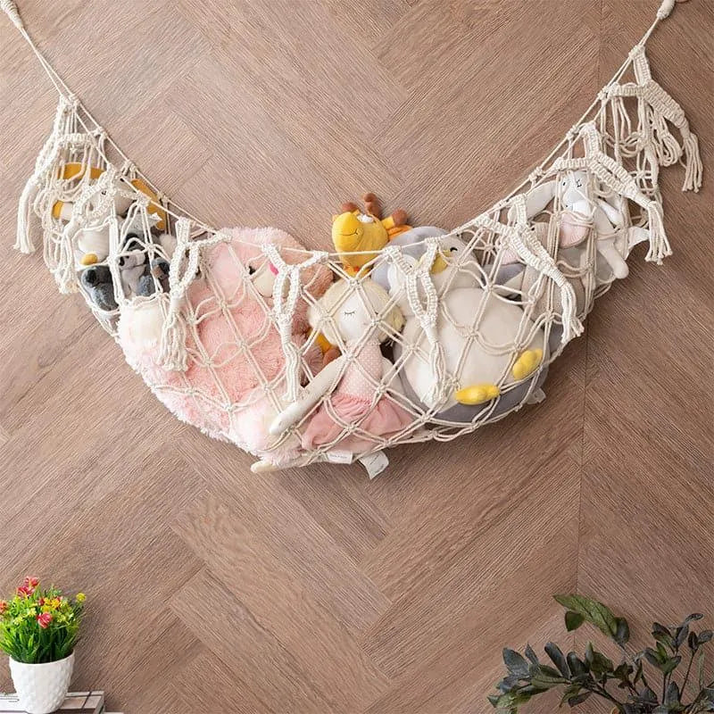 Soft white macrame toy hammock
