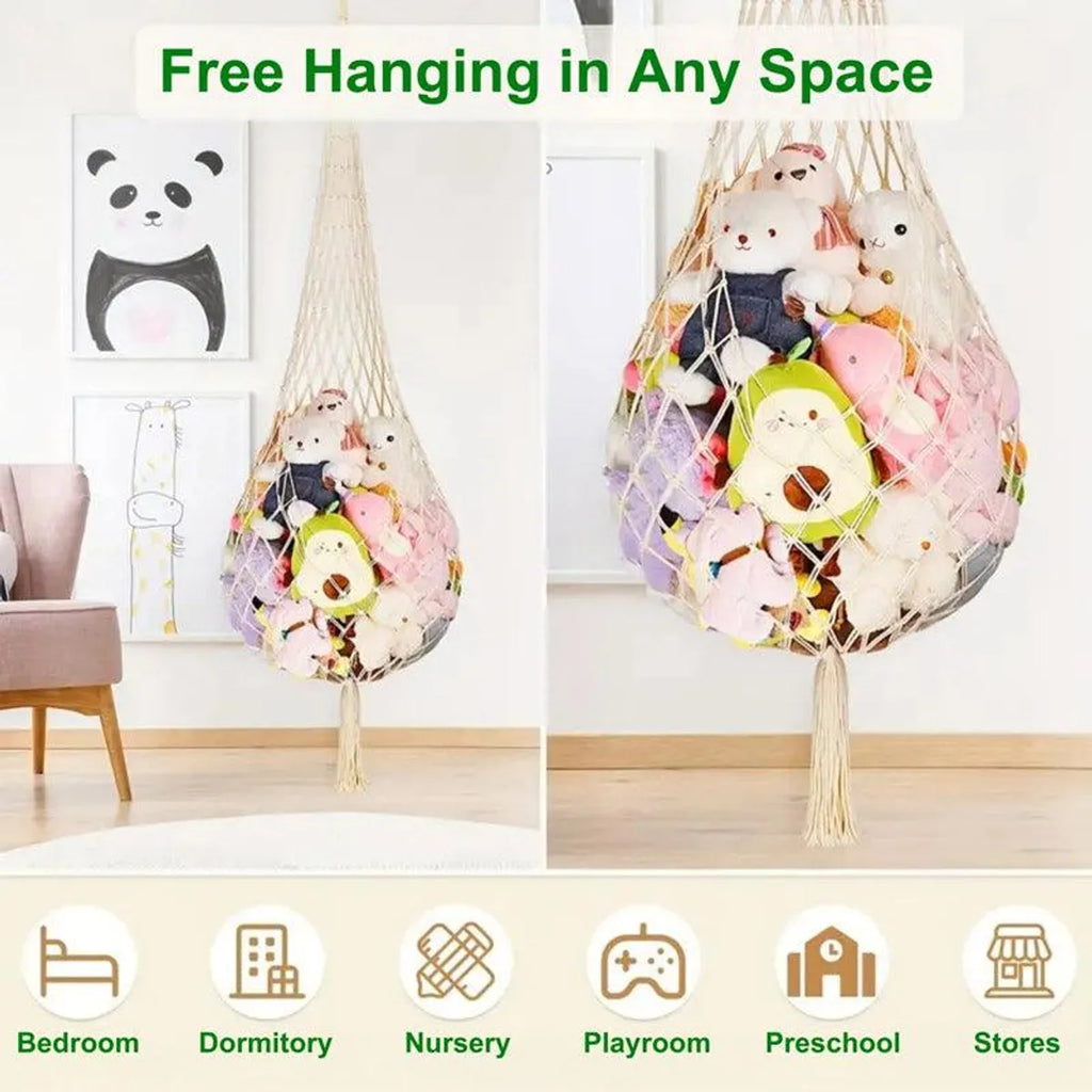 Ivory macrame toy hammock full view