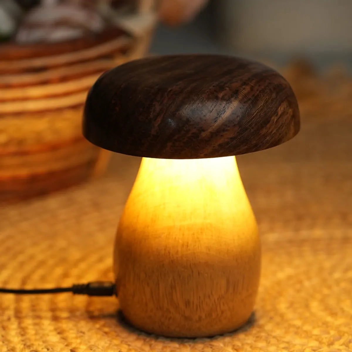 Mango Wood Mushroom Table Lamp | Boho Accent Lamp