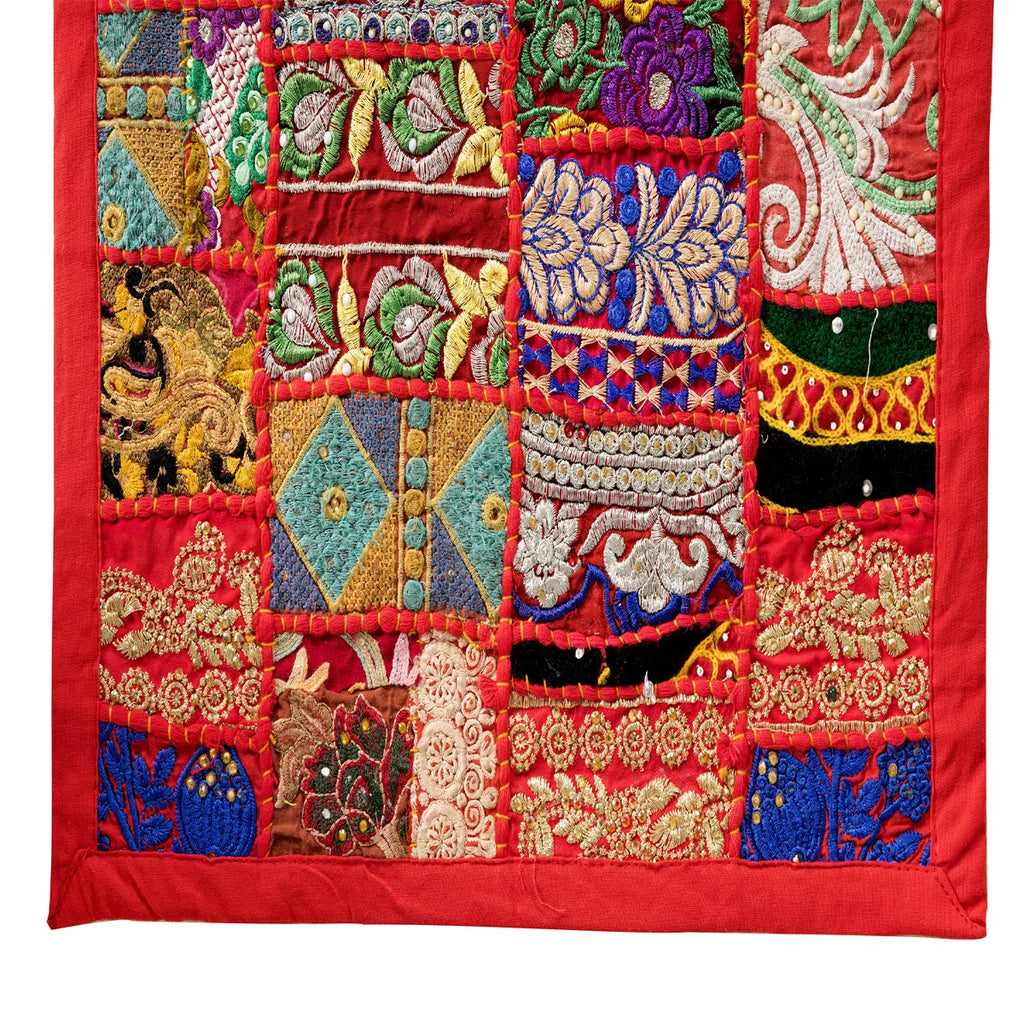 Red Khambadiya Wall Hanging, Decor Embroidered Table Runner