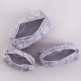Set of 3 Pc Purple Floral Print Cotton Toiletry Bags