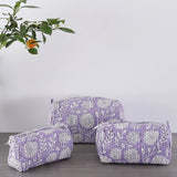 Set of 3 Pc Purple Floral Print Cotton Toiletry Bags
