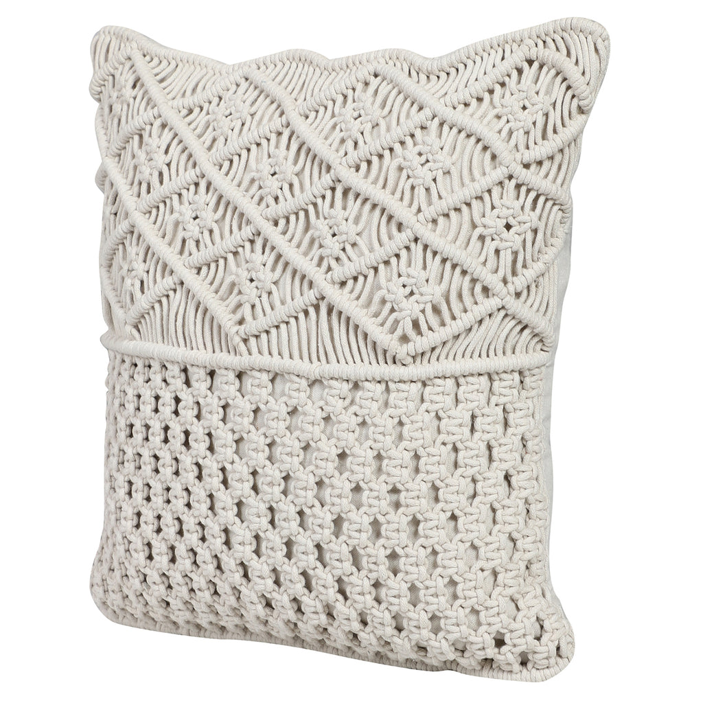 Off-white macrame sofa cushion cover side view