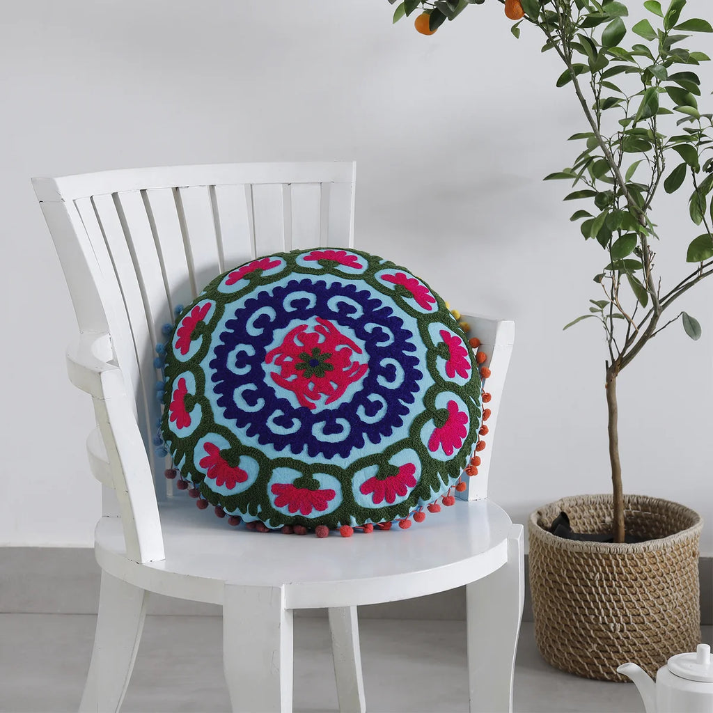 Turquoise Embroidered Suzani Cushion Cover