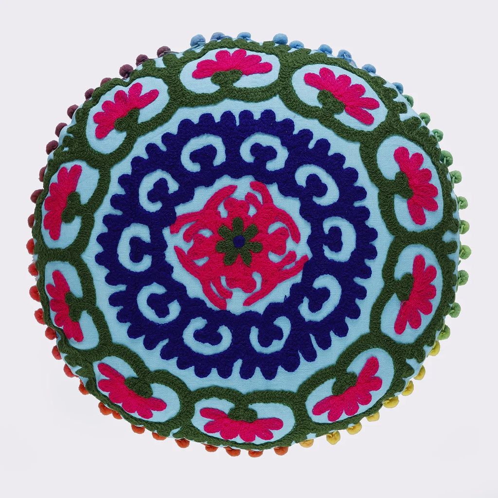 Turquoise Embroidered Suzani Cushion Cover
