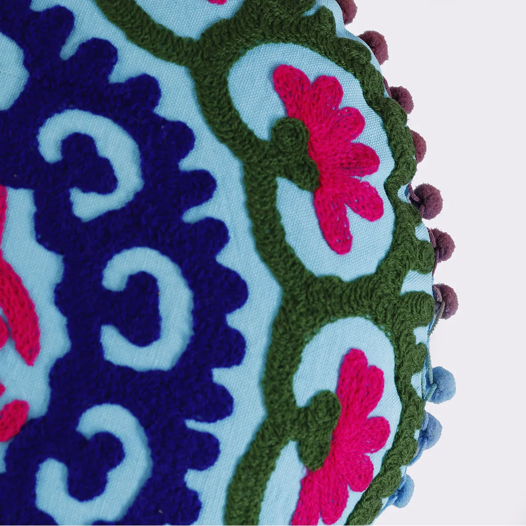Turquoise Embroidered Suzani Cushion Cover