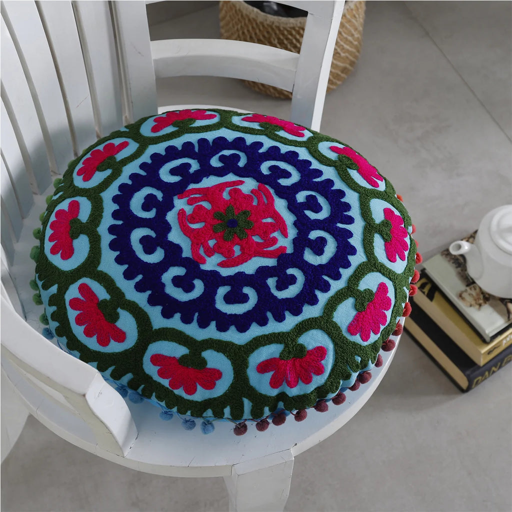 Turquoise Embroidered Suzani Cushion Cover