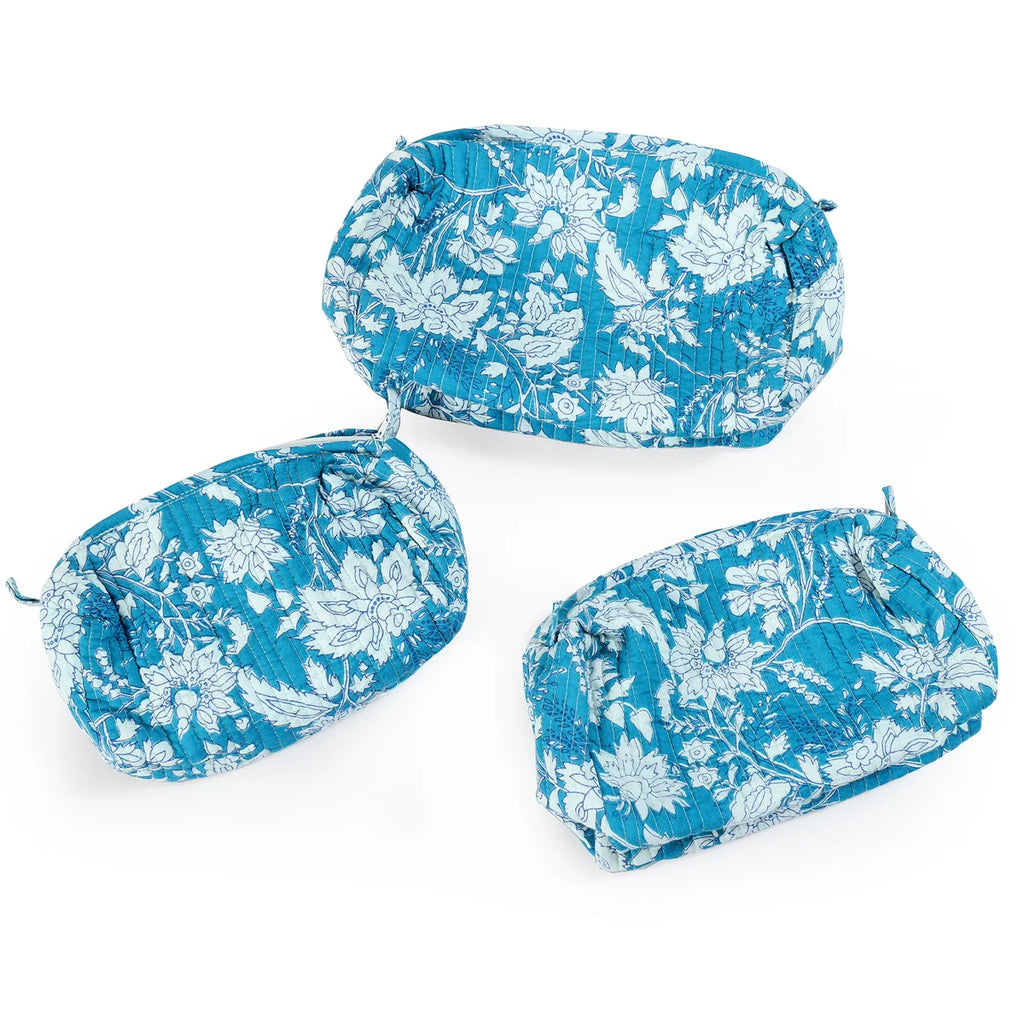 Turquoise Floral Cotton Bohemian Travel Kit Cosmetic Bag