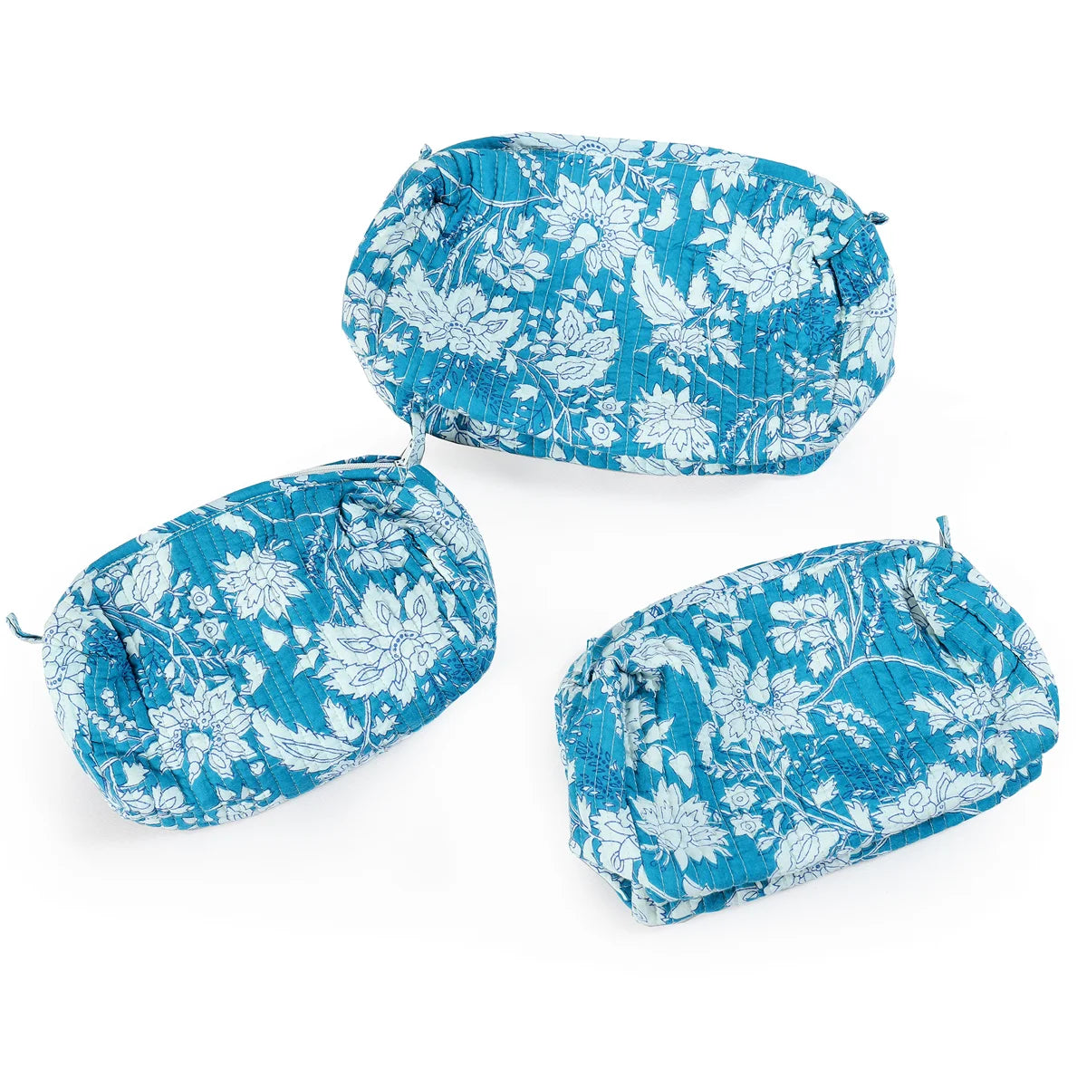 Turquoise Floral Cotton Bohemian Travel Kit Cosmetic Bag