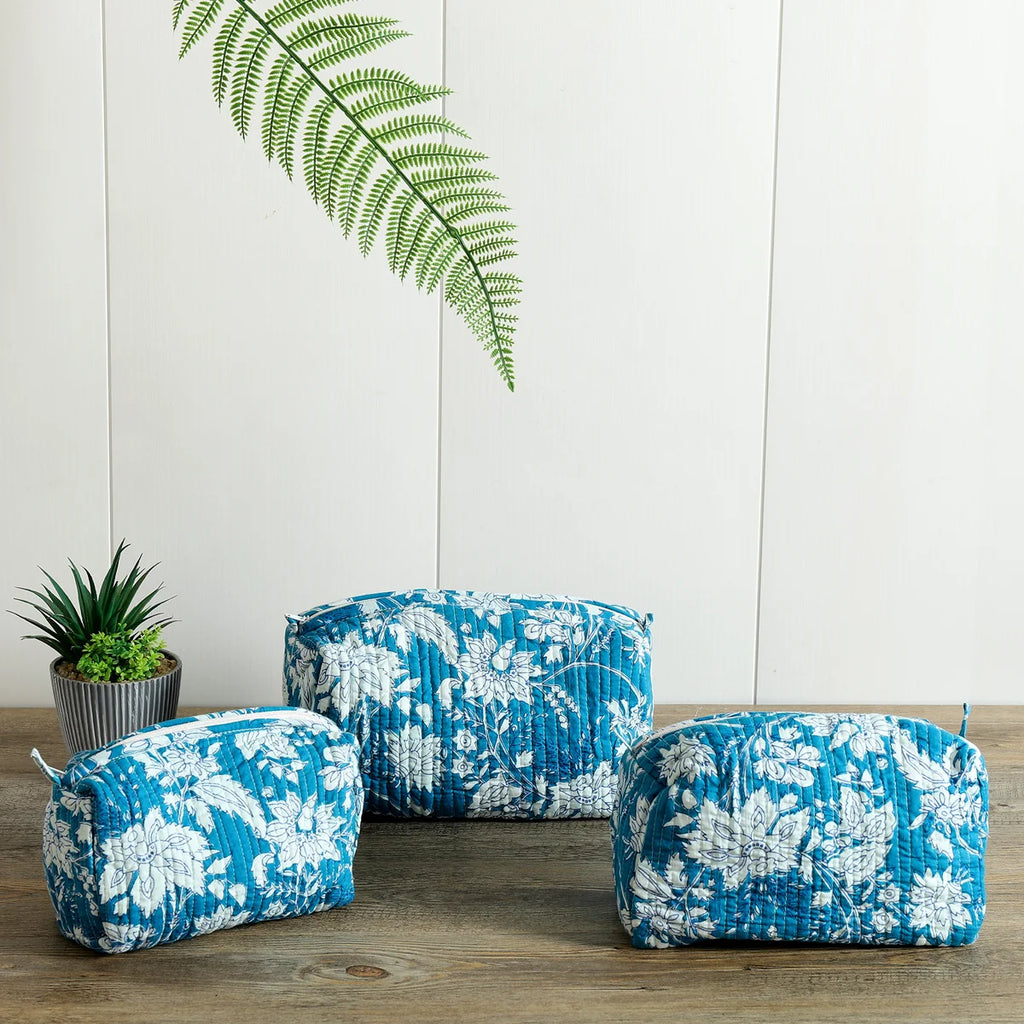 Turquoise Floral Cotton Bohemian Travel Kit Cosmetic Bag